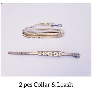 2 pcs Pet Gold Rhinestones Collar with Leash Set "NWOT"